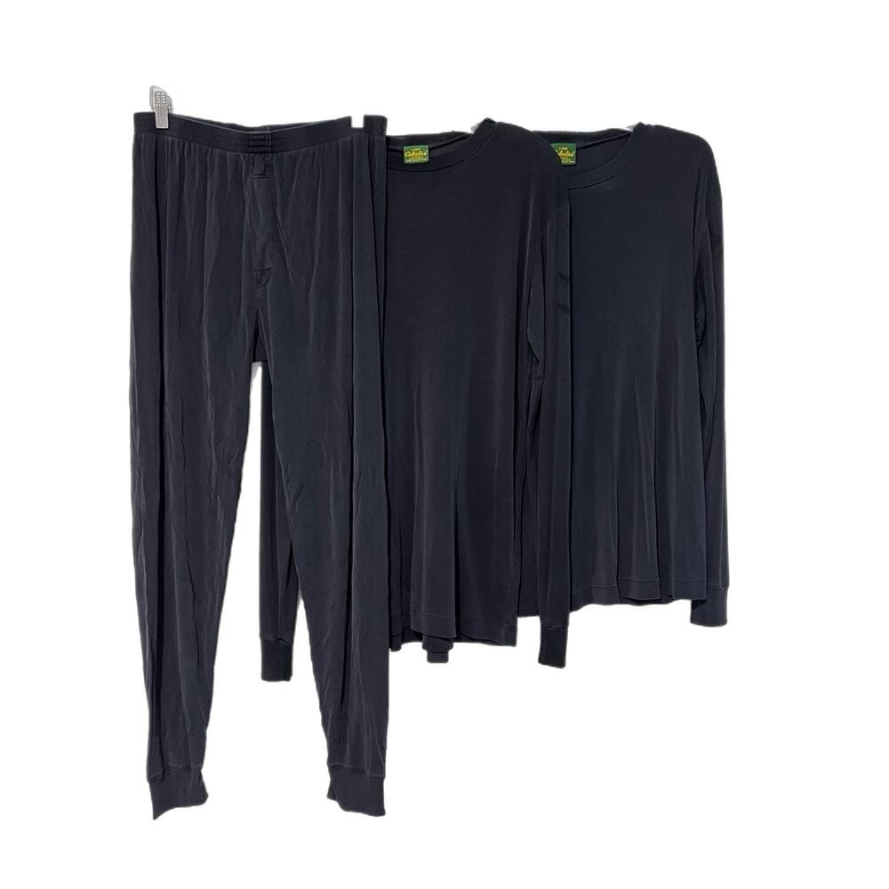 VTG Lot Of 3 Cabela 100% Silk Tee Shirt And Pant Men L Black Thermal Base Layer